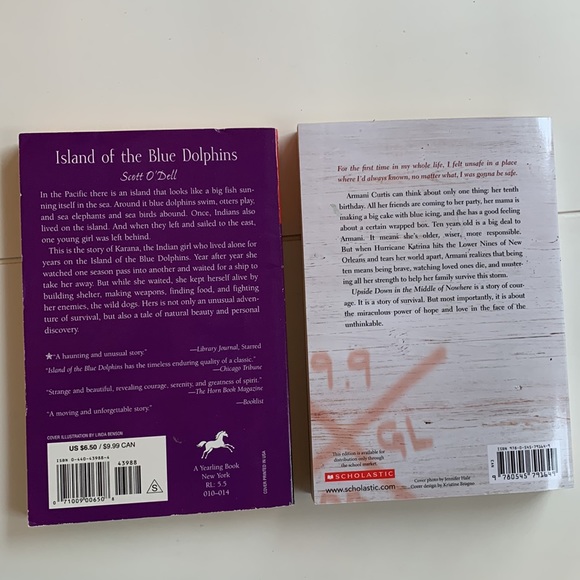 3/$15 new 2 fiction books Island of Blue Dolphins, Upside Down in Middle Nowhere - Picture 2 of 2
